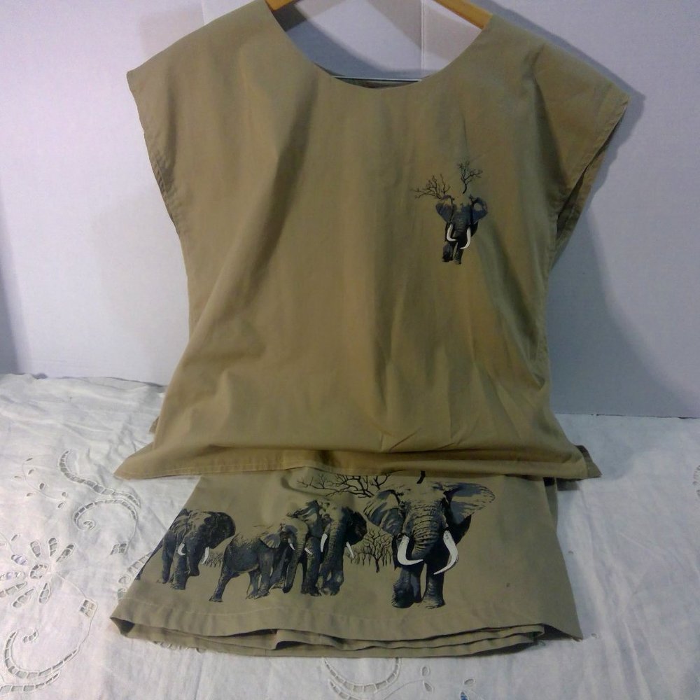 Bundu African Elephants Skirt and Top Set Women's Size Large